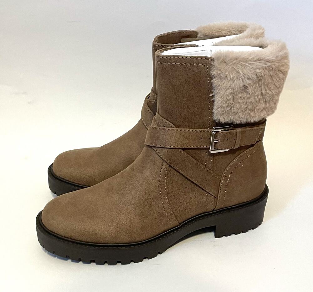 Dolce Vita Leather Buckle Fur Zipper Boot Gray Tan Size 9.5 NEW
